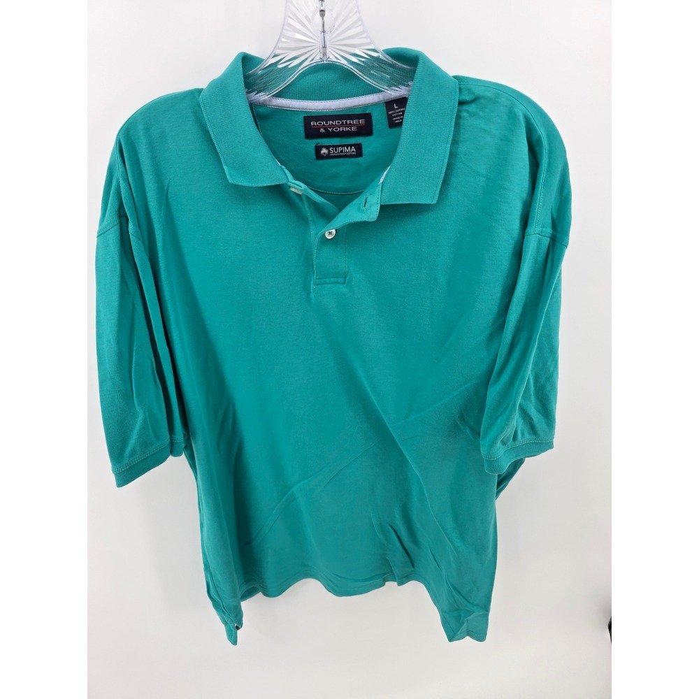 Roundtree & Yorke Mens Large Teal Green Supima Cotton Short Sleeve Polo Shirt